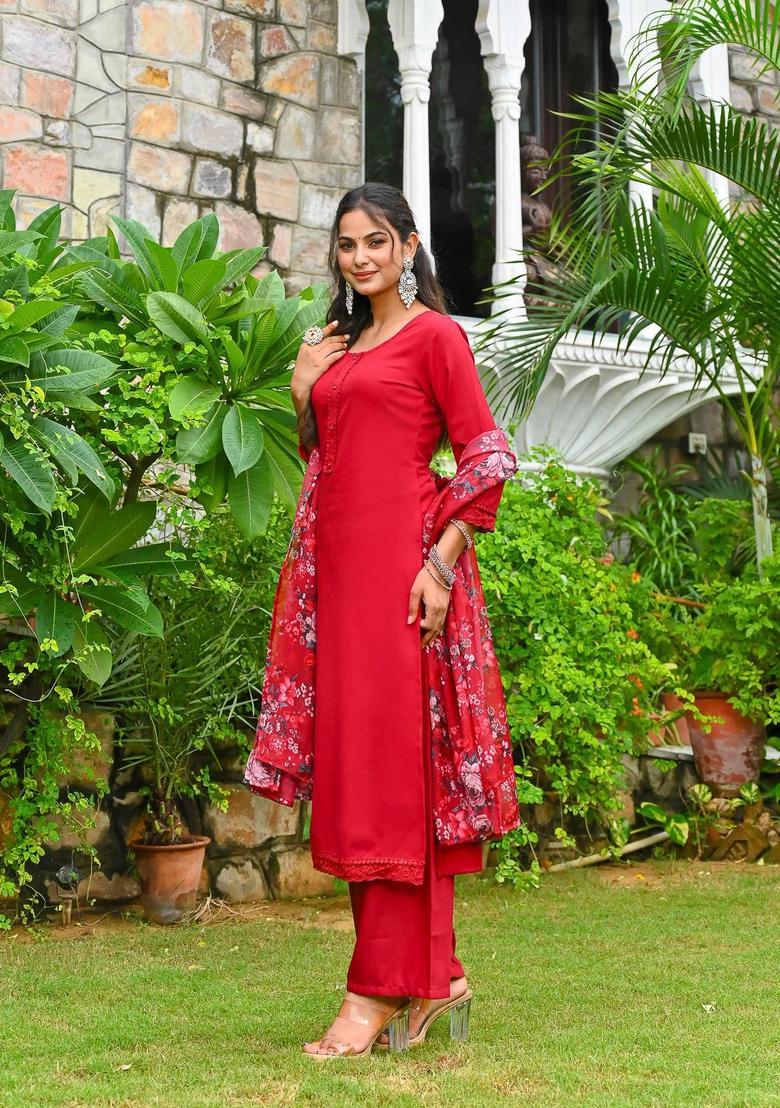 Maroon Printed Cotton Palazzo Set - Indya