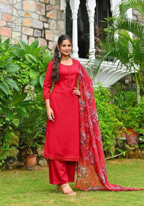 Maroon Printed Cotton Palazzo Set