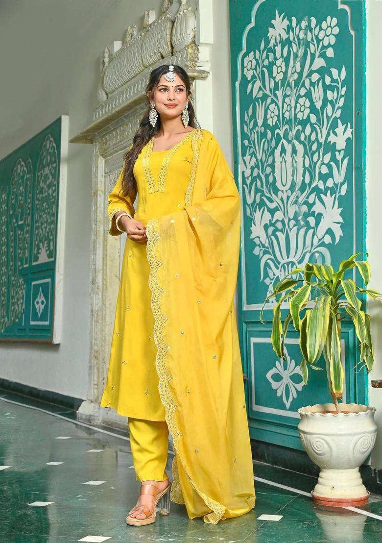 Yellow Printed Viscose Palazzo Set - Indya