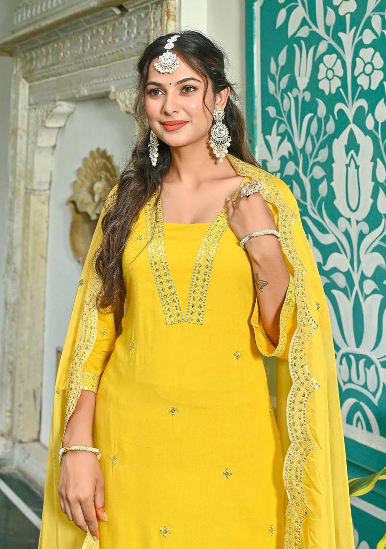 Yellow Printed Viscose Palazzo Set - Indya
