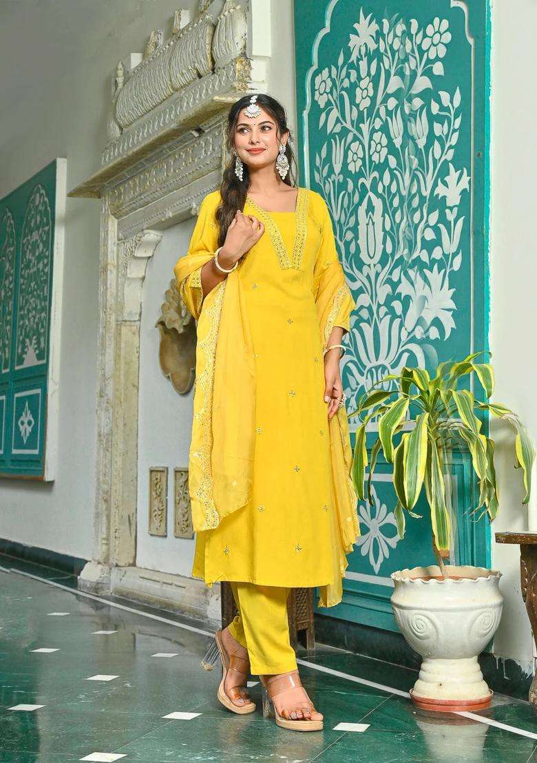 Yellow Printed Viscose Palazzo Set - Indya