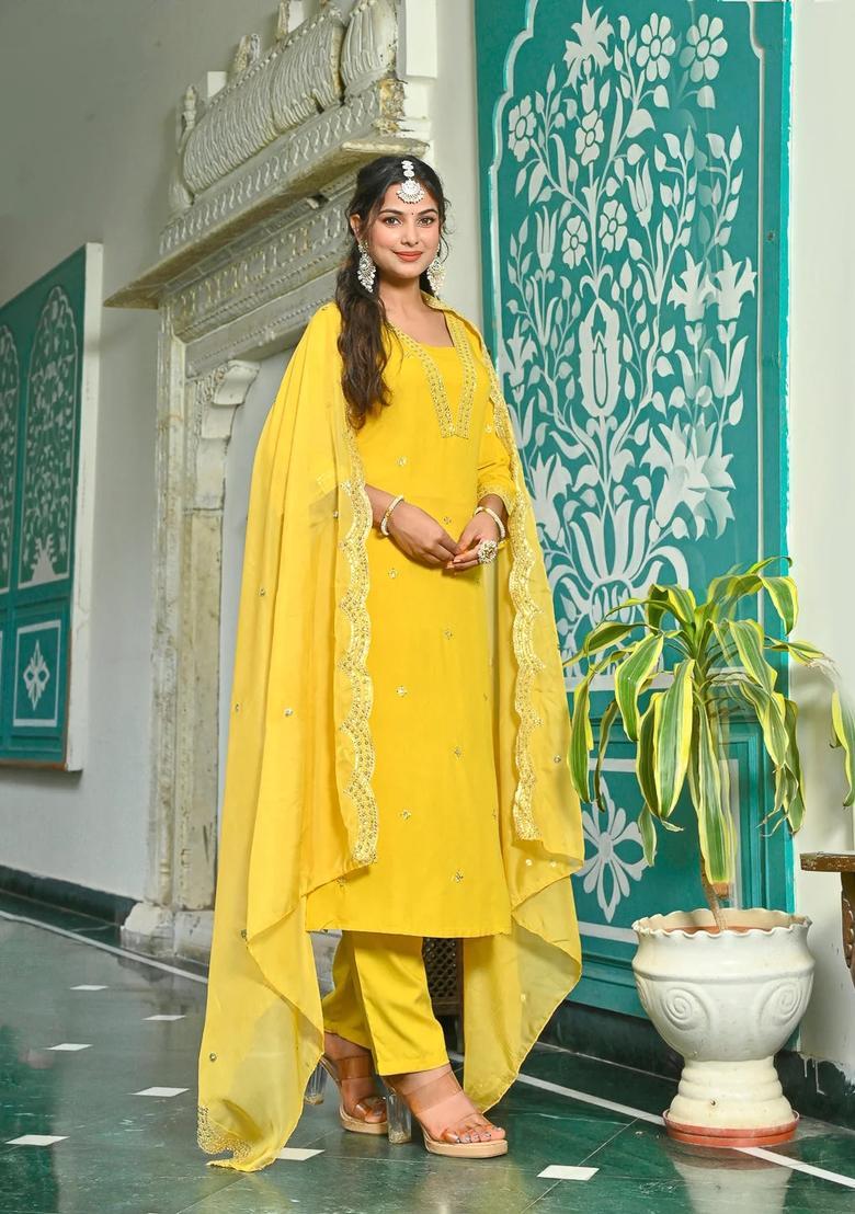 Yellow Printed Viscose Palazzo Set - Indya