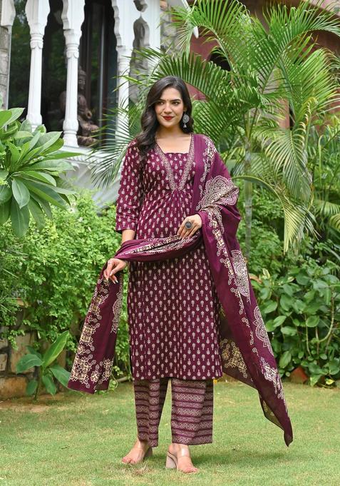 Burgundy Printed Cotton Palazzo Set