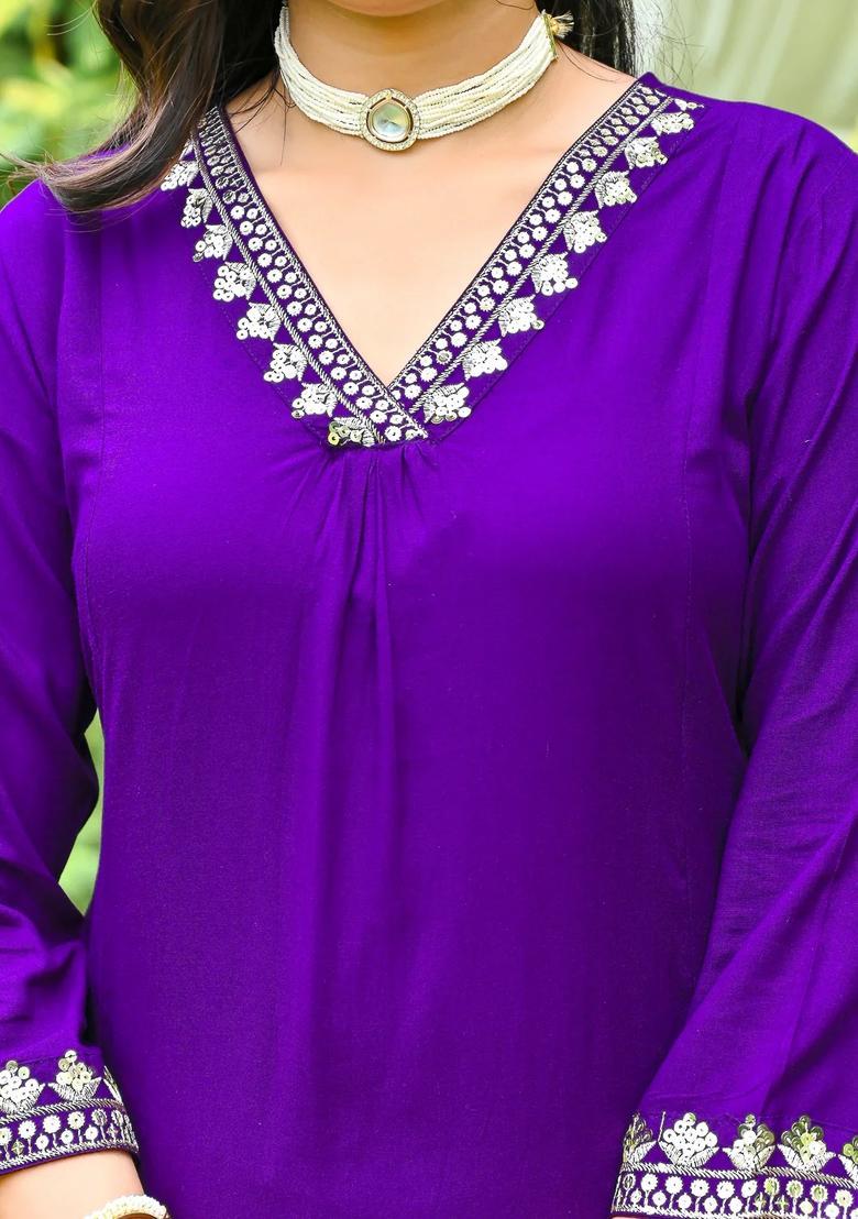 Purple Printed Viscose Palazzo Set - Indya