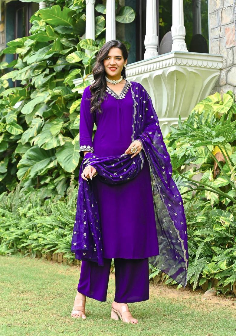 Purple Printed Viscose Palazzo Set - Indya