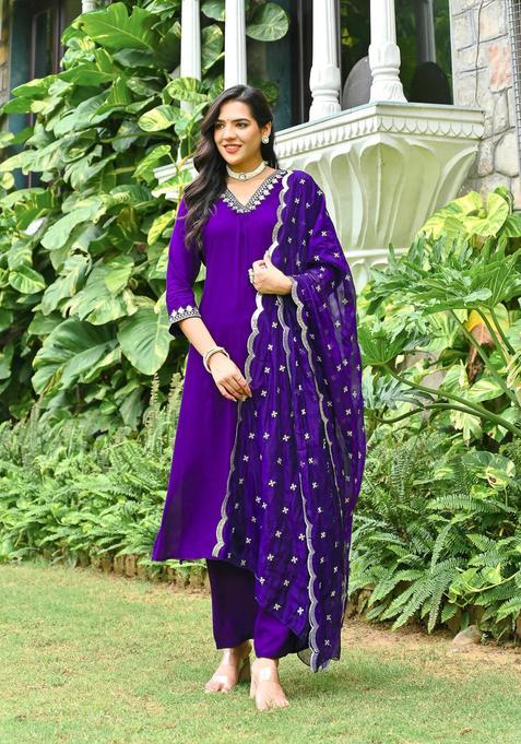 Purple Printed Viscose Palazzo Set
