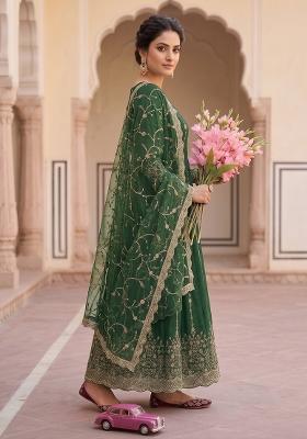 Green embroidered Silk Anarkali Set