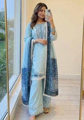 Blue embroidered Rayon Kurta Set