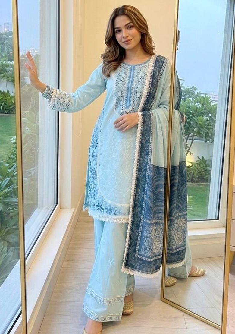 Blue embroidered Rayon Kurta Set - Indya