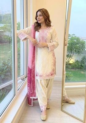 Cream embroidered Rayon Kurta Set