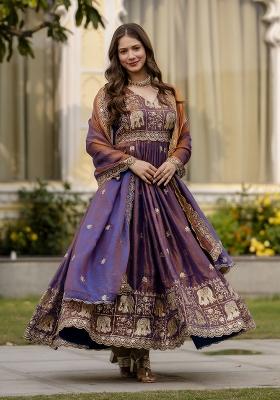 Multicolor Satin Gown With Dupatta