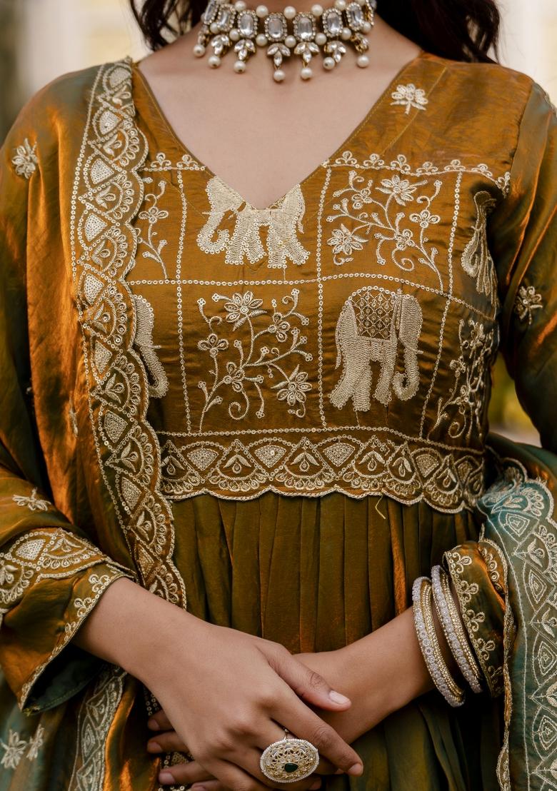 Multicolor Satin Gown With Dupatta - Indya