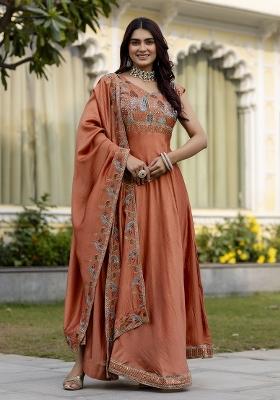 Pink Silk Gown With Dupatta