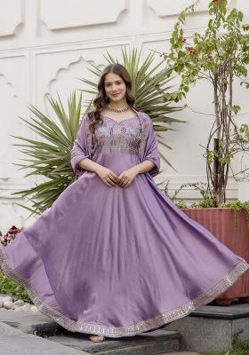 Purple Silk Gown With Dupatta