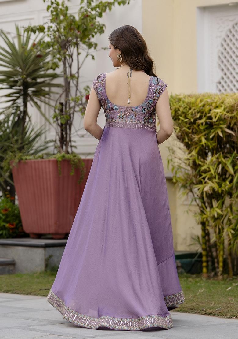 Purple Silk Gown With Dupatta - Indya