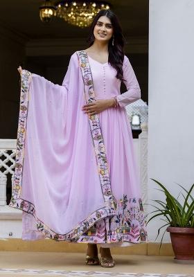 Pink Georgette Gown With Dupatta