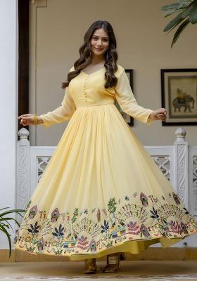 Yellow Georgette Gown With Dupatta