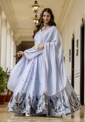 Blue Chinon Gown With Dupatta