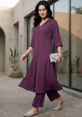 Mauve Solid Rayon Kurta Set