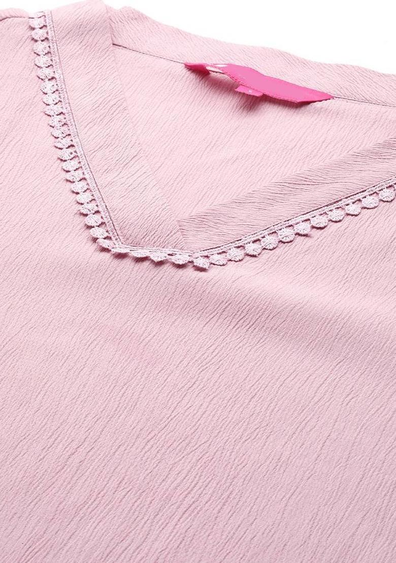 Pink Solid Silk Kurta Set - Indya