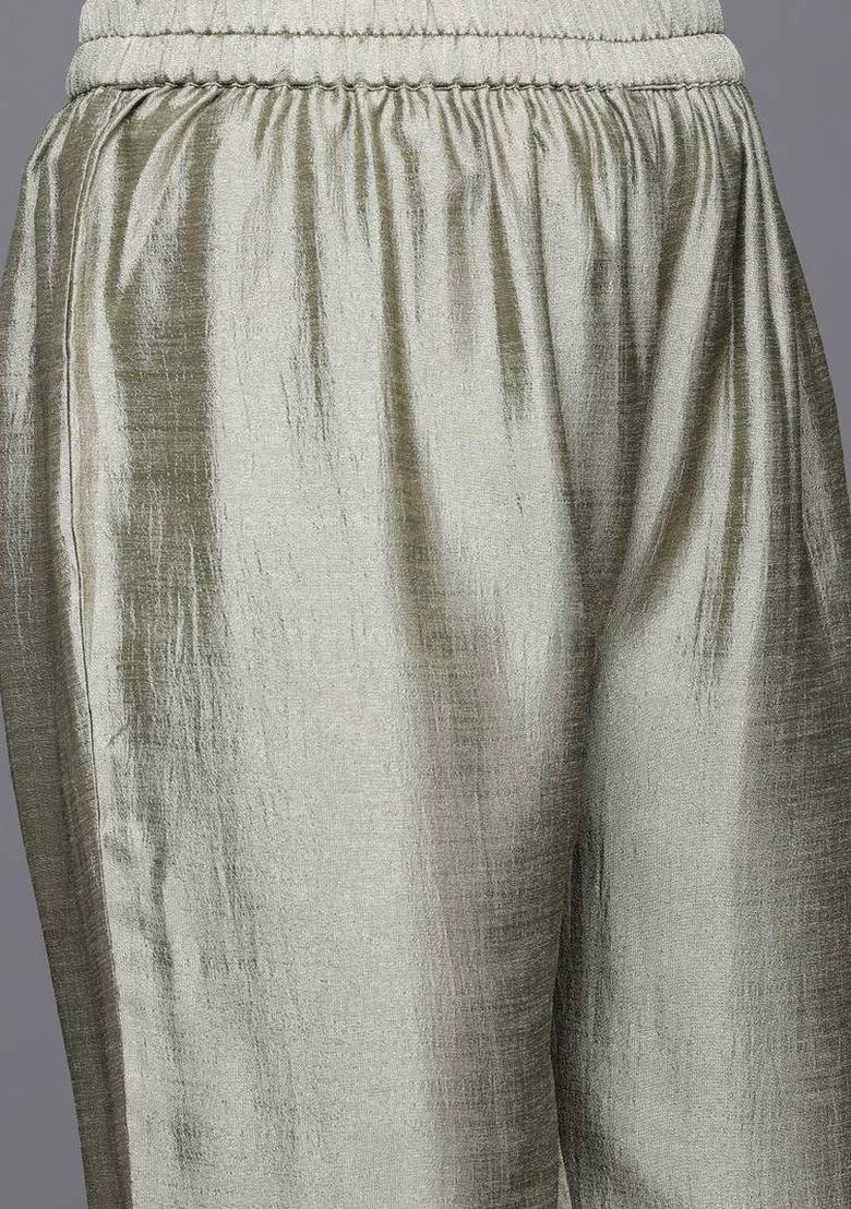 Green Embroidery Silk Kurta Set - Indya