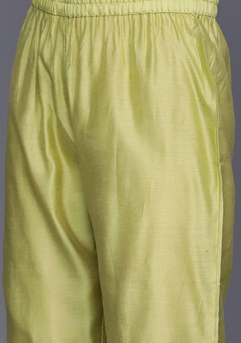 Green Embroidery Silk Kurta Set - Indya