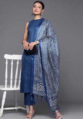 Blue Floral Print Cotton Kurta Set