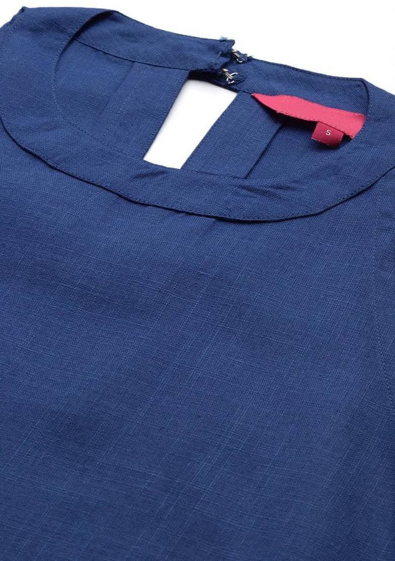 Blue Floral Print Cotton Kurta Set - Indya