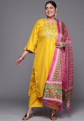 Mustard Solid Cotton Kurta Set
