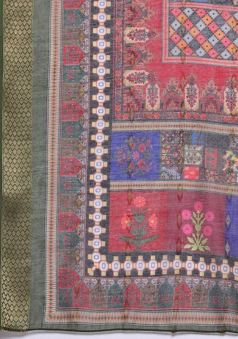 Olive Embroidery Silk Kurta Set - Indya