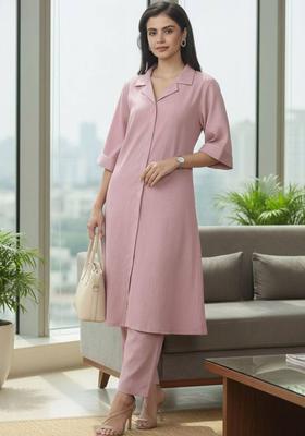 Pink Solid Silk Kurta Set