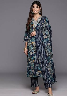Blue Embroidery Silk Kurta Set