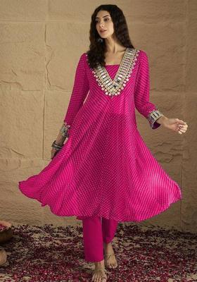 Pink Floral Print Georgette Kurta Set