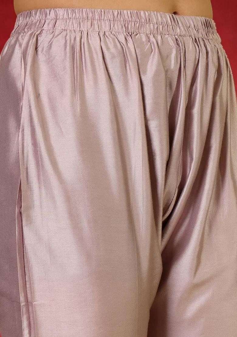 Peach Embroidery Silk Kurta Set - Indya