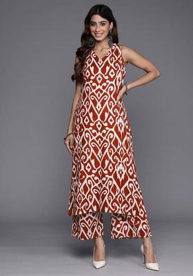 Red Floral Print Cotton Kurta Set