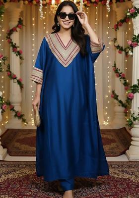 Blue Embroidery Silk Kurta Set