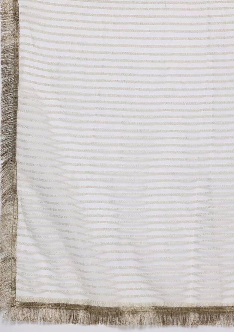 Off White Embroidery Silk Kurta Set - Indya
