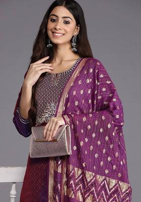 Purple Thread Work Silk Kurta Set