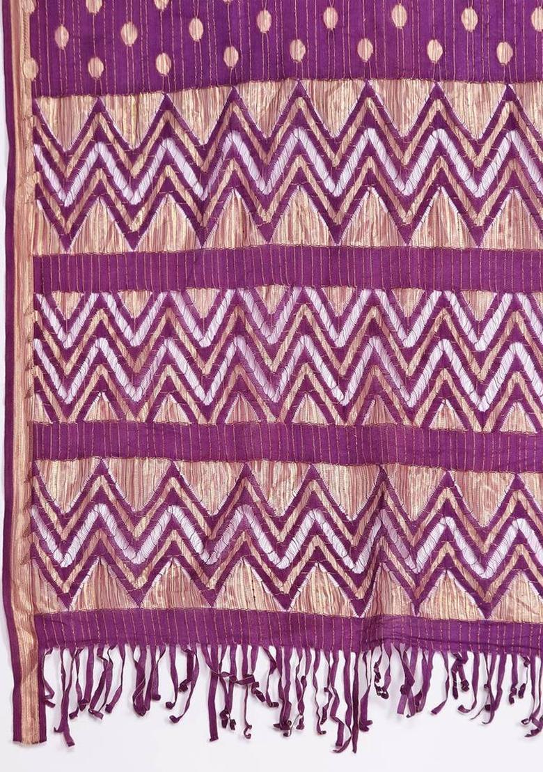 Purple Thread Work Silk Kurta Set - Indya