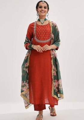 Maroon Solid Silk Kurta Set