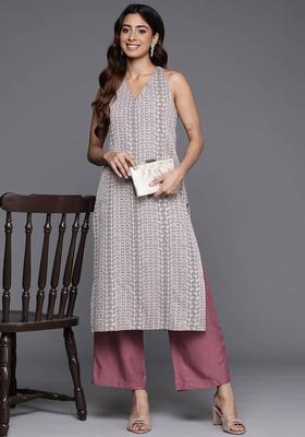 Mauve Solid Rayon Kurta Set