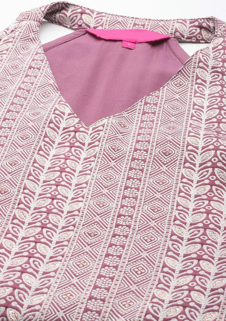 Mauve Solid Rayon Kurta Set - Indya