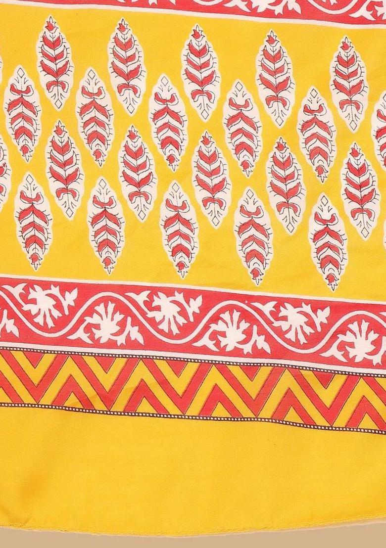 Yellow Floral Print Cotton Kurta Set - Indya