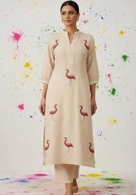Off White Embroidery Cotton Kurta Set