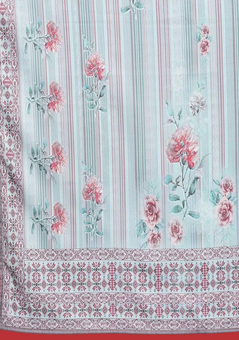 Blue Floral Print Cotton Kurta Set - Indya