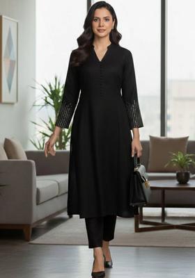 Black Embroidery Cotton Kurta Set