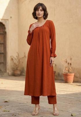 Mustard Solid Rayon Kurta Set