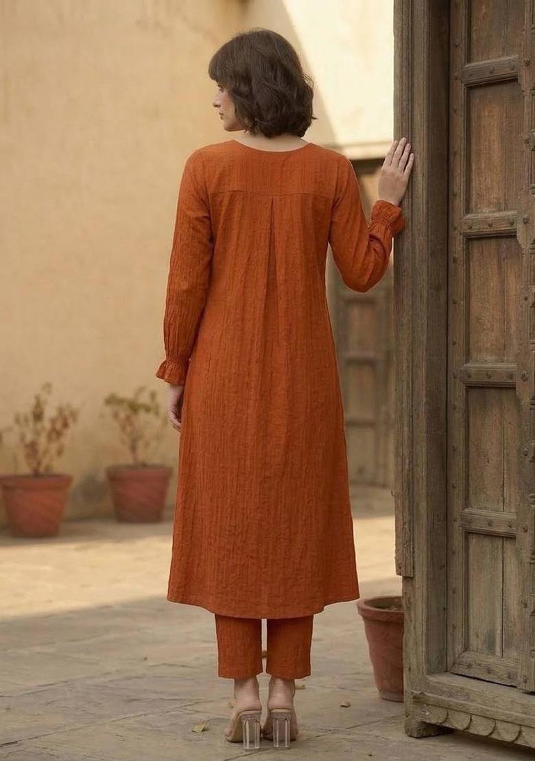 Mustard Solid Rayon Kurta Set - Indya