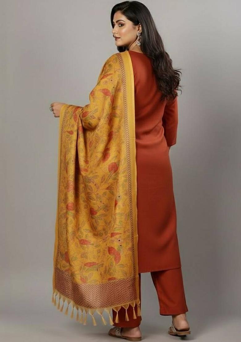Mustard Solid Cotton Kurta Set - Indya