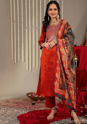 Mustard Solid Silk Kurta Set